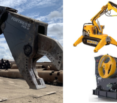 robot attach with bucket-rock breaker-jaw crusher-shear cutter